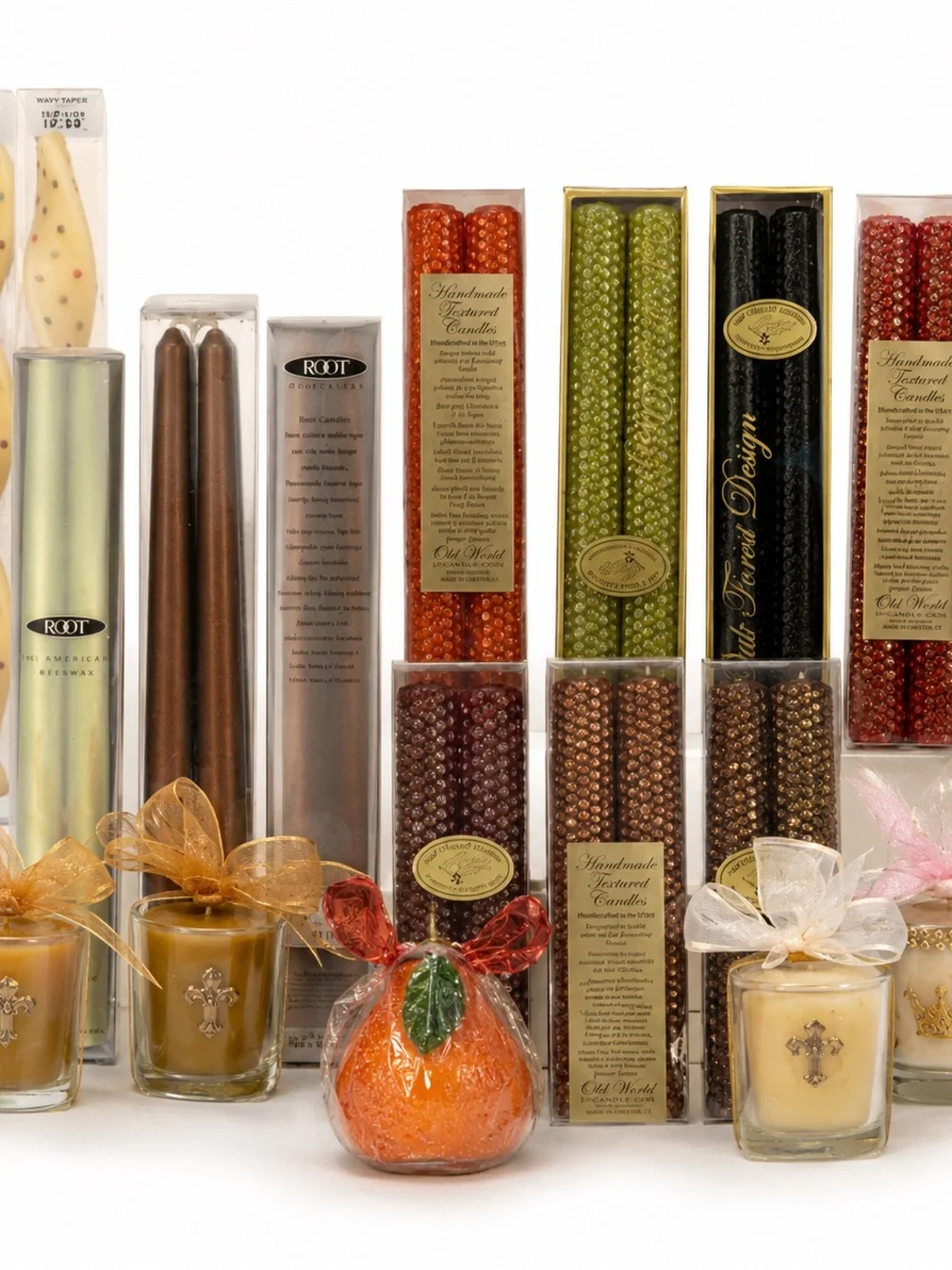 Decorative Taper and Bead Candle Gift Set - Gold, Red, Green, Brown, Black